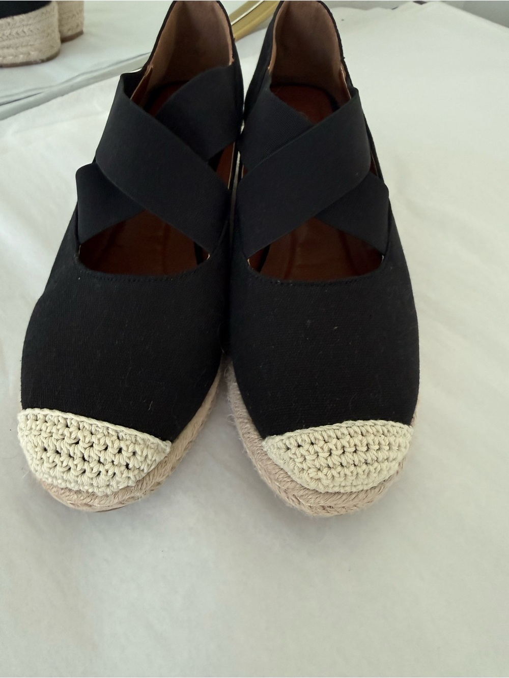 Black Espadrille 2” Wedge Espadrilles with Cross-Strap Detail